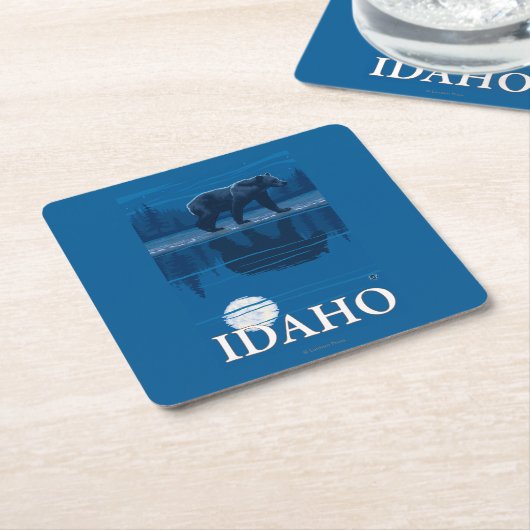 MoonlightIdahoVintage旅行ポスターのくま スクエアペーパーコースター (アングル)