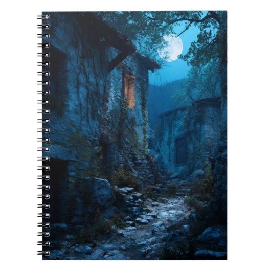 Moonlit Abandoned Village Path Notebook ノートブック (正面)