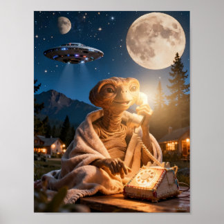 Moonlit Alien Calling Home Scene Poster ポスター