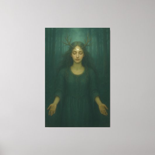 Moonlit Antler Priestess II – Forest Mystic Goddes キャンバスプリント (正面)