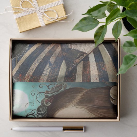 Moonlit Black Cat Goth Girl & Raven Decoupage 薄葉紙 (ギフト)