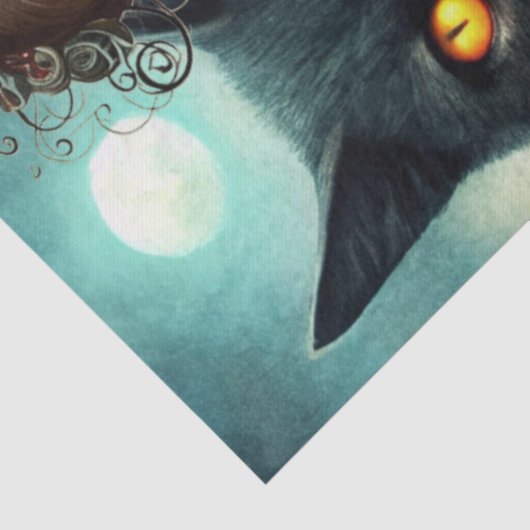 Moonlit Black Cat Goth Girl & Raven Decoupage 薄葉紙 (詳細)