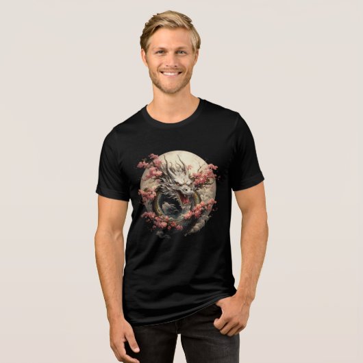 Moonlit Blossom Dragon Illustration トライブレンドＴシャツ (正面全面)