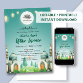 Moonlit Blue Mosque Ramadan Iftar Invitation 招待状