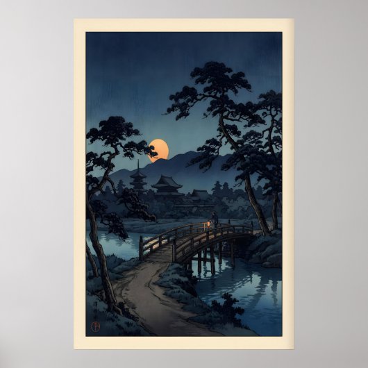 Moonlit Bridge Print Calm Night Landscape (Bedroom ポスター (正面)