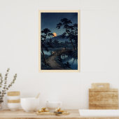 Moonlit Bridge Print Calm Night Landscape (Bedroom ポスター (キッチン)
