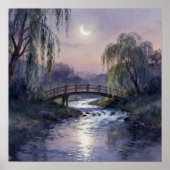 Moonlit Bridge Wall Art Peaceful Landscape ポスター (正面)