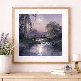 Moonlit Bridge Wall Art Peaceful Landscape ポスター