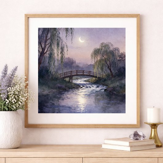 Moonlit Bridge Wall Art Peaceful Landscape ポスター