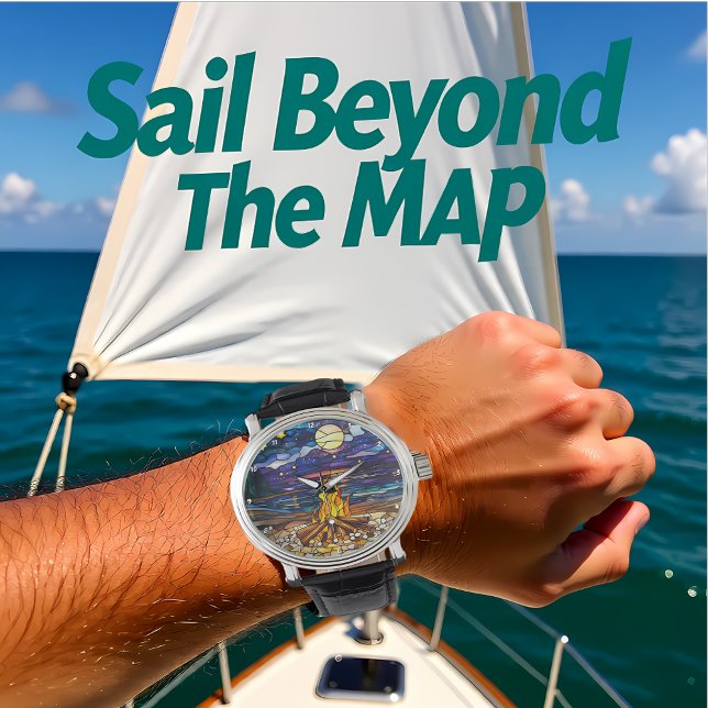 Moonlit Campfire Serenity Stained Glass Wall 腕時計 (クリエイターアップロード済み)