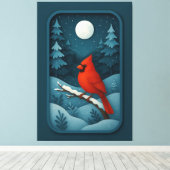 Moonlit Cardinal in Winter Forest キャンバスプリント (インサイチュ (ウッドフロア))