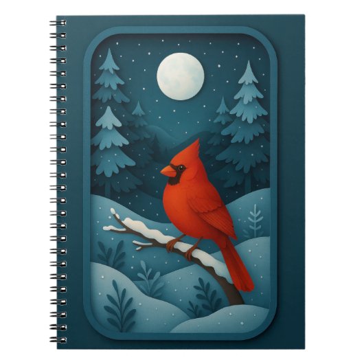Moonlit Cardinal in Winter Forest ノートブック (正面)