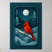 Moonlit Cardinal in Winter Forest ポスター (正面)