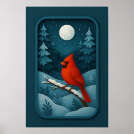 Moonlit Cardinal in Winter Forest ポスター