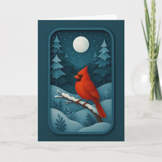 Moonlit Cardinal in Winter Forest Card カード (正面)