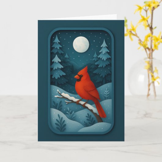 Moonlit Cardinal in Winter Forest Card カード (黄色い花)
