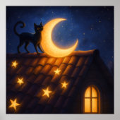 Moonlit Cat on Starry Rooftop ポスター (正面)