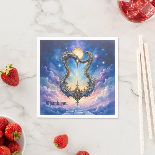Moonlit Celestial Harp – Dreamy Cosmic Fantasy Art スタンダードカクテルナプキン (インサイチュ)