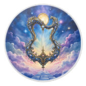 Moonlit Celestial Harp – Dreamy Cosmic Fantasy Art セラミックノブ (正面)