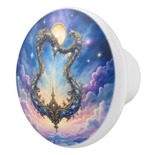 Moonlit Celestial Harp – Dreamy Cosmic Fantasy Art セラミックノブ (右)