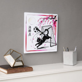 Moonlit Cherry Blossom Cat Soccer For Japanese Hom スクエア壁時計