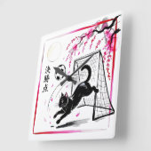 Moonlit Cherry Blossom Cat Soccer For Japanese Hom スクエア壁時計 (傾斜)