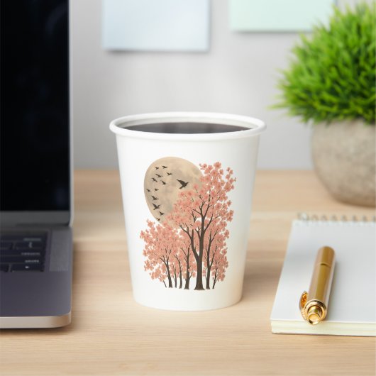 Moonlit Cherry Blossom Trees Nature Art 8oz Paper  紙コップ (インサイチュ)