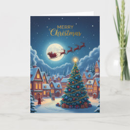 Moonlit Christmas Village — Holiday Greeting Card カード