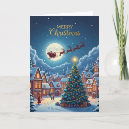 Moonlit Christmas Village — Holiday Greeting Card カード (正面)