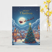 Moonlit Christmas Village — Holiday Greeting Card カード (黄色い花)
