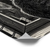 Moonlit Cityscape Cat Poster Black & White Noir  ポスター (角)