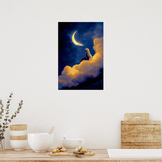 Moonlit Clouds Poster 16x24 Dreamy Wall Art ポスター (キッチン)