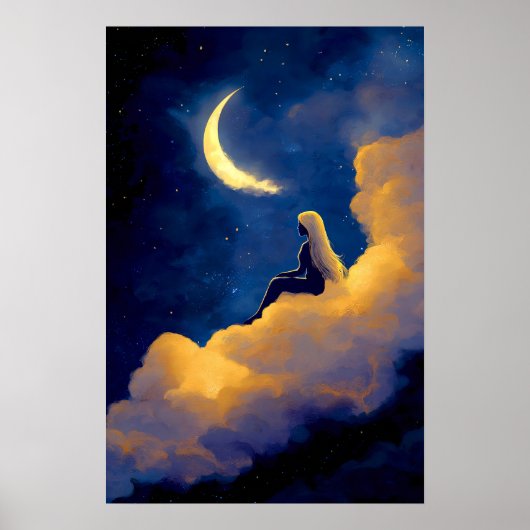 Moonlit Clouds Poster 16x24 Dreamy Wall Art ポスター (正面)