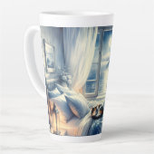 Moonlit Coastal Bedroom with Sleeping Cat カフェラテマグ (左アングル)