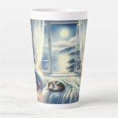 Moonlit Coastal Bedroom with Sleeping Cat カフェラテマグ (正面)