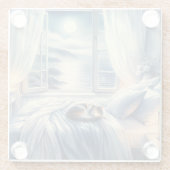Moonlit Coastal Bedroom with Sleeping Cat ガラスコースター (裏面)