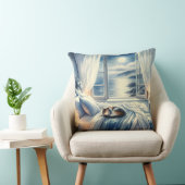 Moonlit Coastal Bedroom with Sleeping Cat クッション (椅子)