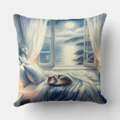 Moonlit Coastal Bedroom with Sleeping Cat クッション (裏面)