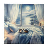 Moonlit Coastal Bedroom with Sleeping Cat タイル (正面)