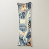 Moonlit Coastal Bedroom with Sleeping Cat ボディピロー (正面縦)