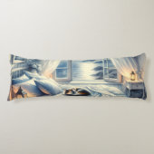 Moonlit Coastal Bedroom with Sleeping Cat ボディピロー (正面)