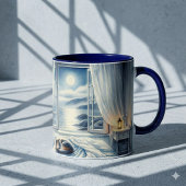 Moonlit Coastal Bedroom with Sleeping Cat マグカップ