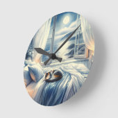 Moonlit Coastal Bedroom with Sleeping Cat ラウンド壁時計 (傾斜)