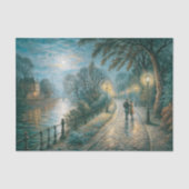 Moonlit Couple Walking Riverside Path Decoupage 薄葉紙 (正面)