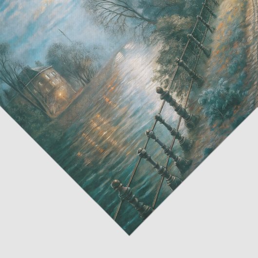 Moonlit Couple Walking Riverside Path Decoupage 薄葉紙 (詳細)