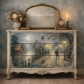 Moonlit Couple Walking Riverside Path Decoupage 薄葉紙