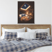 Moonlit Cozy Cabin Reading Nook Illustration キャンバスプリント (インサイチュ (寝室))
