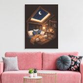 Moonlit Cozy Cabin Reading Nook Illustration キャンバスプリント (インサイチュ (リビング))