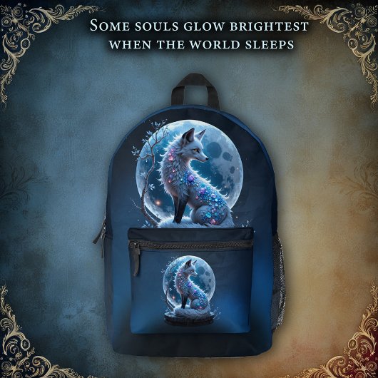 Moonlit Crystal Fox – Guardian of Silent Dreams.  プリントバックパック