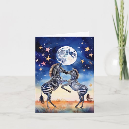 Moonlit Dance Zebras in Love ノートカード (正面)